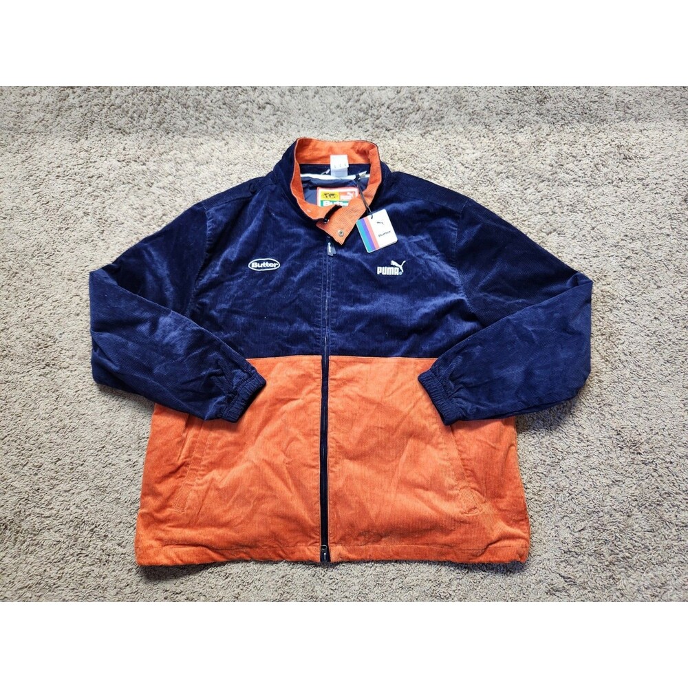 Puma x Butter Goods Corduroy Jacket XL Orange Navy Track Top Streetwear Peacoat